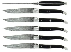 Sex knivar, Handtag av Mörkt Horn, damaskerade, Collection - Forge de Laguiole
