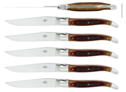 Sex knivar, Handtag av Trä från Ekfat, blank, Tradition - Forge de Laguiole