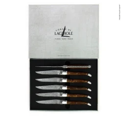 Sex knivar, Handtag av Valnöt, damaskerad matt, Collection - Forge de Laguiole