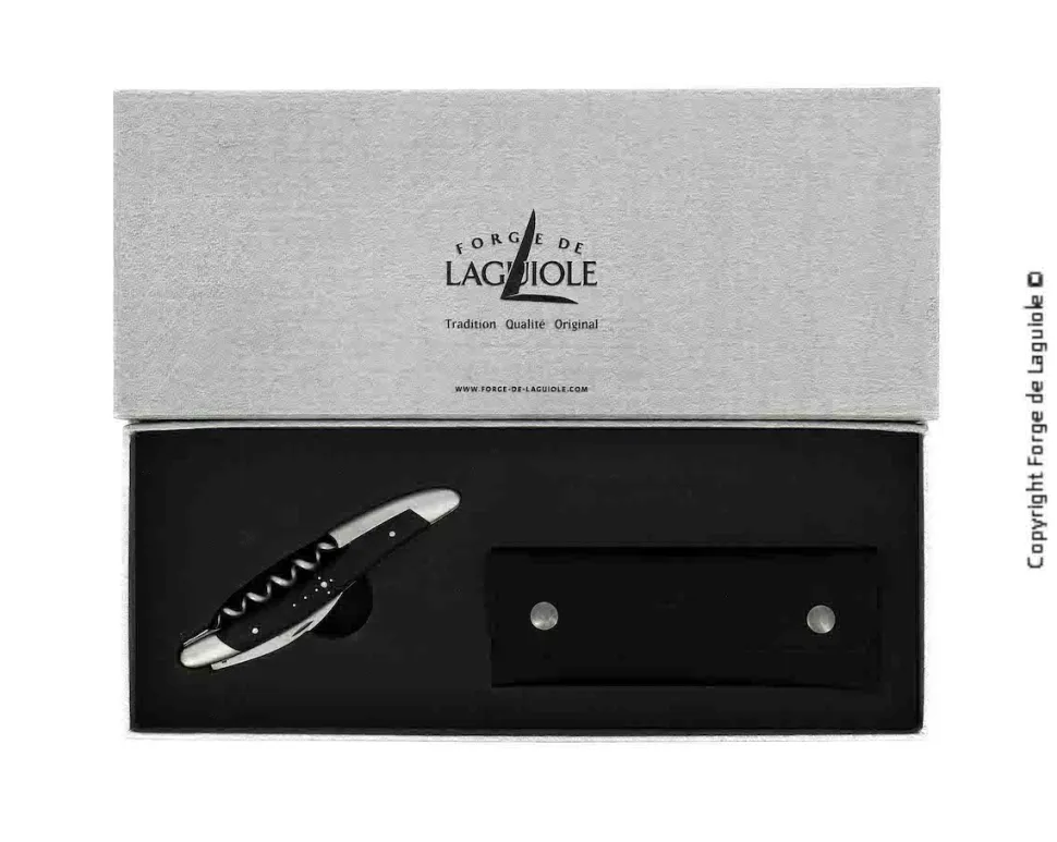Sommelierkniv av Ebenholts, damaskerad m dekor, Collection - Forge de Laguiole