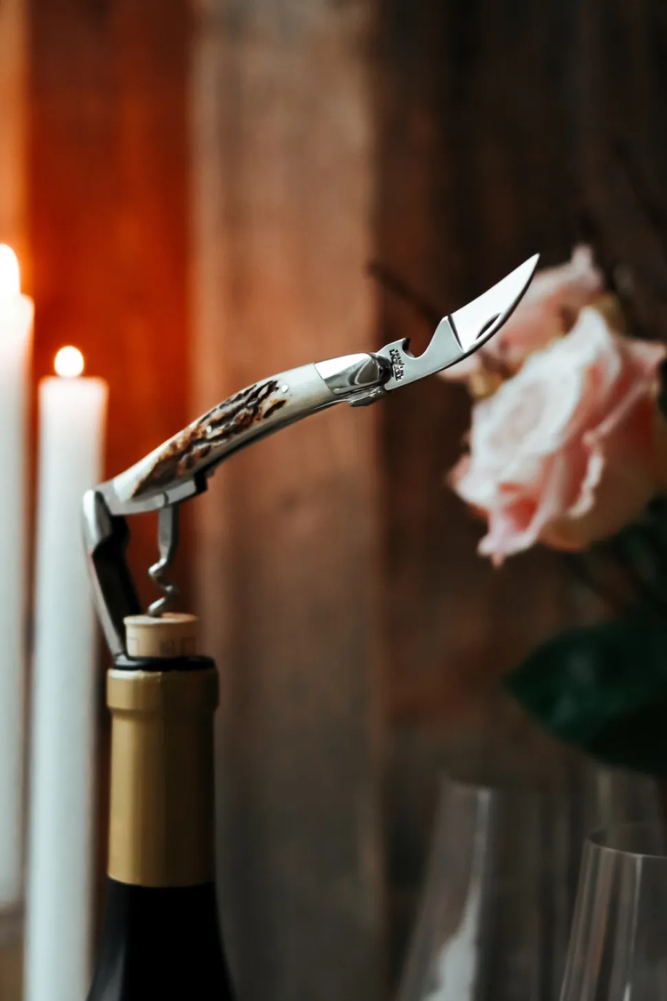 Sommelierkniv av Hjorthorn, blank, Tradition - Forge de Laguiole