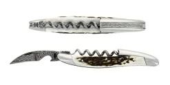 Sommelierkniv av Hjorthorn, damaskerad m dekor, Collection - Forge de Laguiole