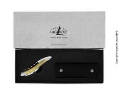 Sommelierkniv av Ljust Horn, damaskerad m dekor, Collection - Forge de Laguiole