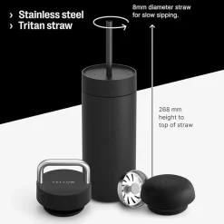 Termos, Carter 3 in 1 Sip System, Matt Black 16oz - Fellow