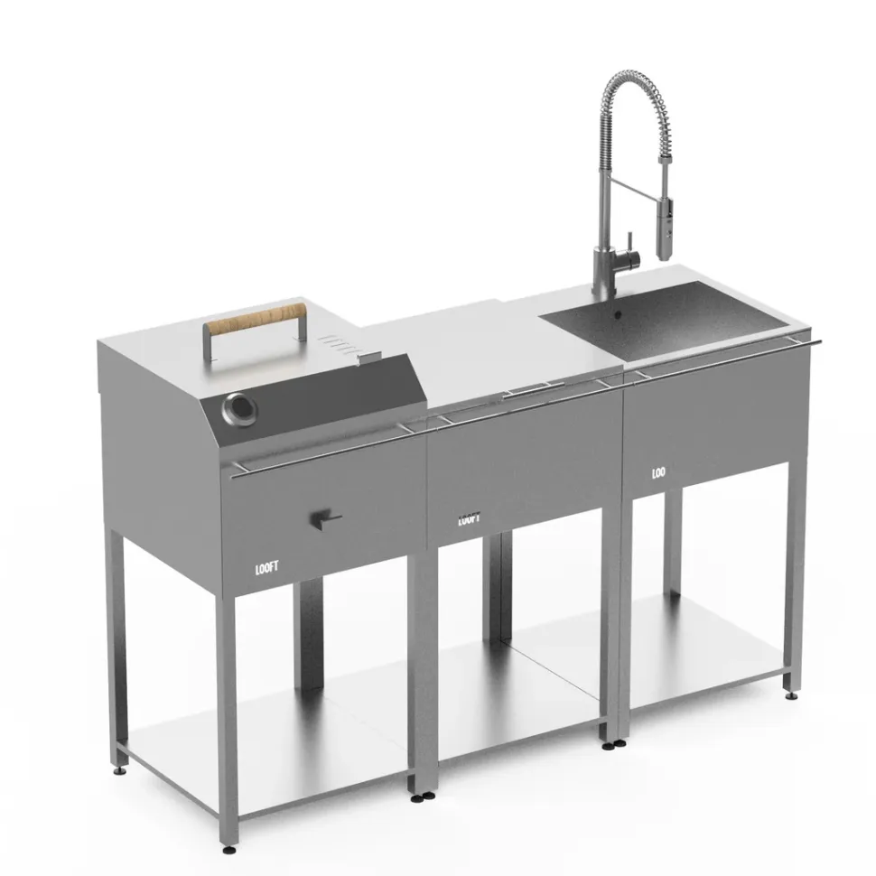 Utekök, komplett med kolgrill, arbetsbänk & diskho - Looft